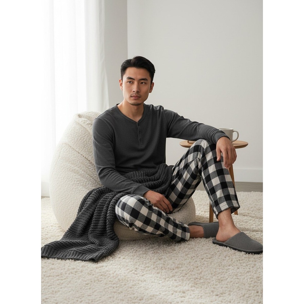 #followme Pajama Pants Mens L Black White Buffalo Plaid Cotton Lounge Sleepwear